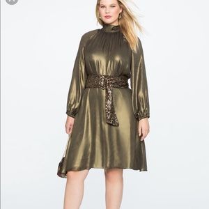 Eloquii NWT gold fit and flair foil shine dress